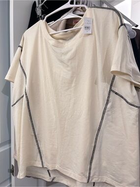 Women’s Cream Crewneck T‑Shirt with Contrast Stitching